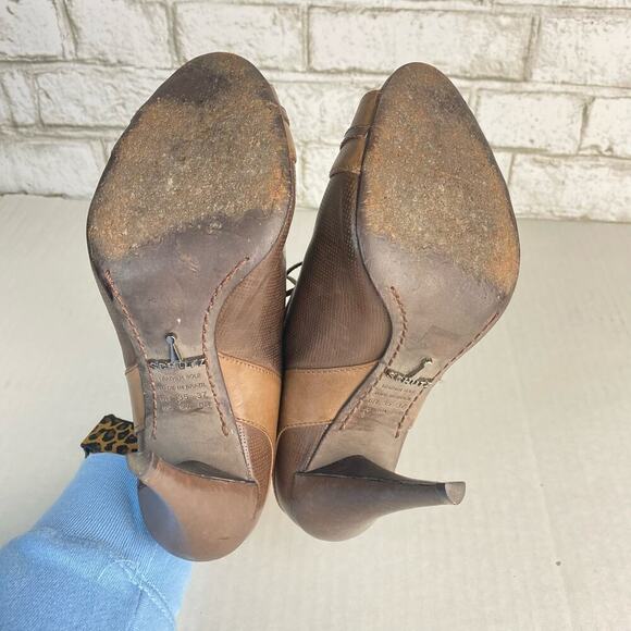 Schutz Heels Leather Shoes Peep Toe Pumps Lace Up Brown 37 6 B - Picture 4 of 10